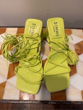 SIMMI London Neon Lime Strappy Lace-Up Square-Toe Heels